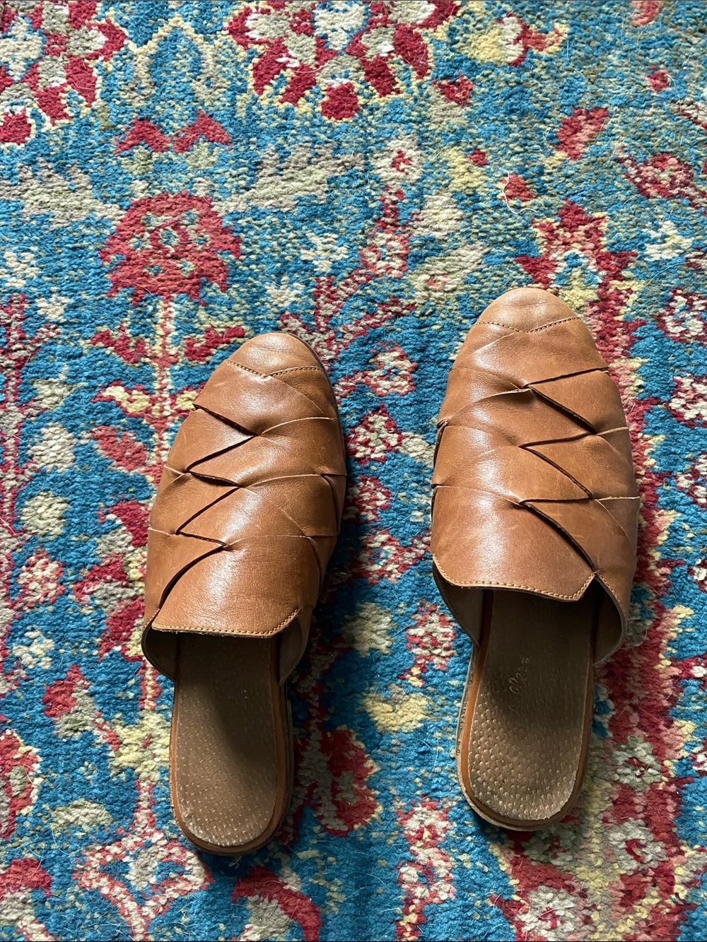 Seychelles Tan Leather Woven Mule Clogs